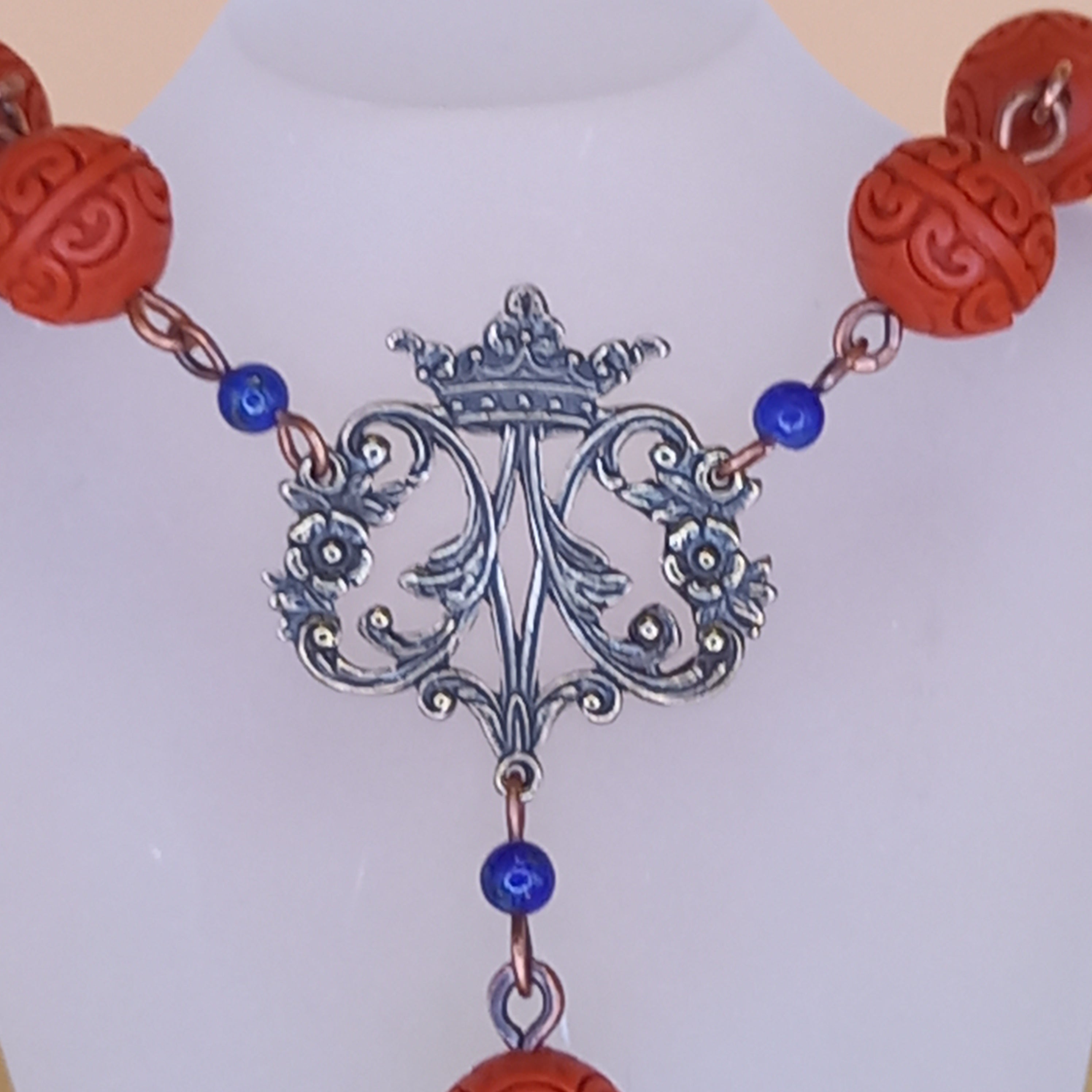 Bespoke Handmade One Decade Rosary - Cinnabar & Lapis Lazulite