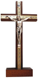 Beech Wood Standing Crucifix 9 1/2 inch Metal Inlaid