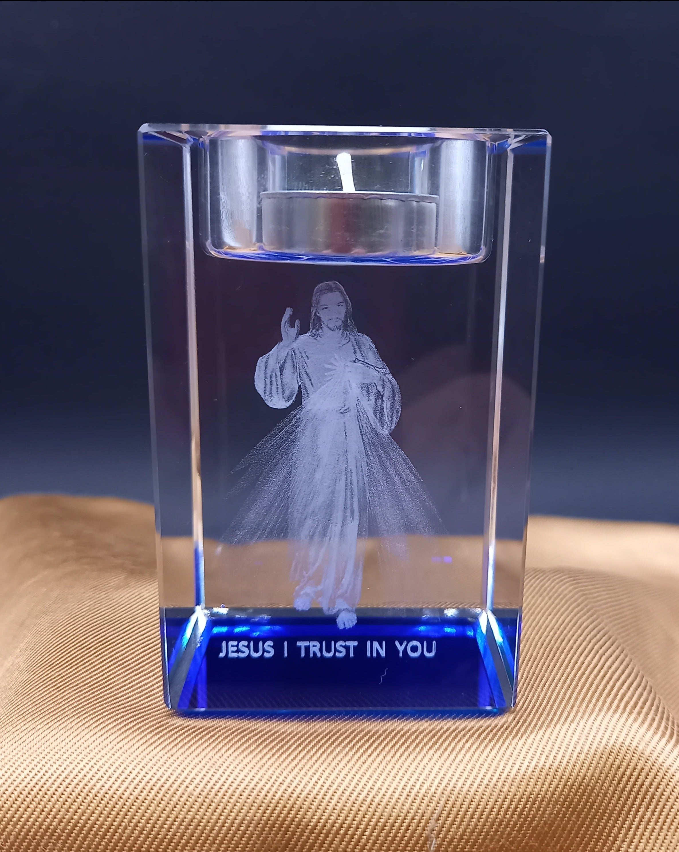 Divine Mercy Glass Tea Light Holder
