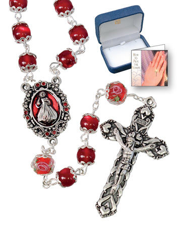Ruby Red Pearl Finish Glass Rosary