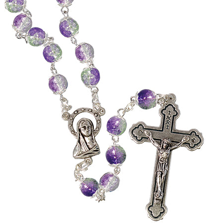 Boxed Two Tone 6mm Bead Rosary - Purple