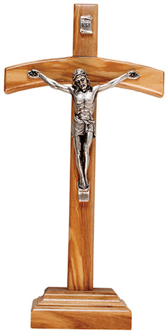 Olive Wood Standing Crucifix 8 1/2 inch/Metal Corpus