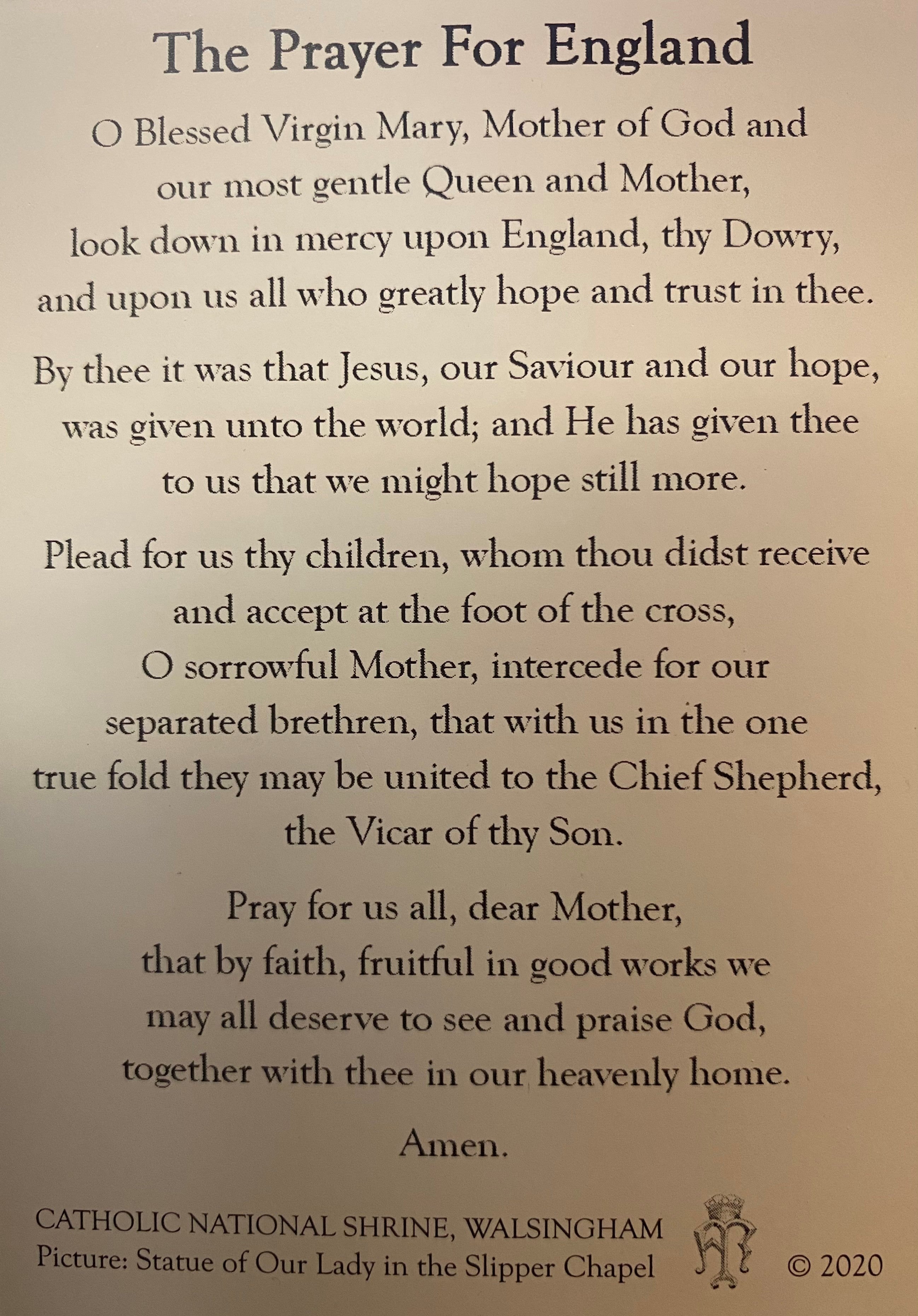Prayer for England Prayer Card